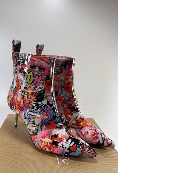70mm Epic Booty Oh Xtian Graphic Graffiti Collage Nail Heel Boots e139